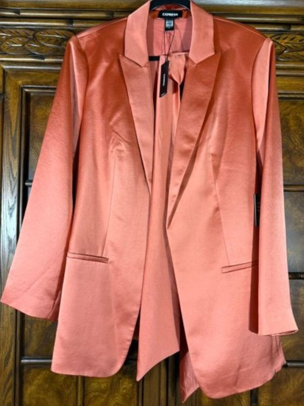 Express Sunset Premium Satin Tie Belt Notch Collar Blazer - Picture 2 of 6